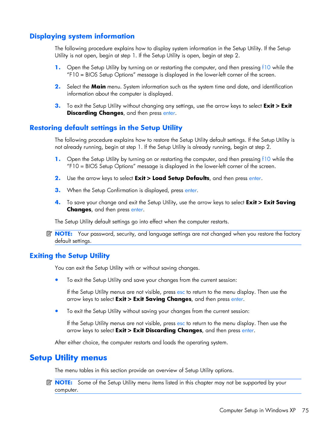 Compaq 102, CQ10 manual Setup Utility menus 