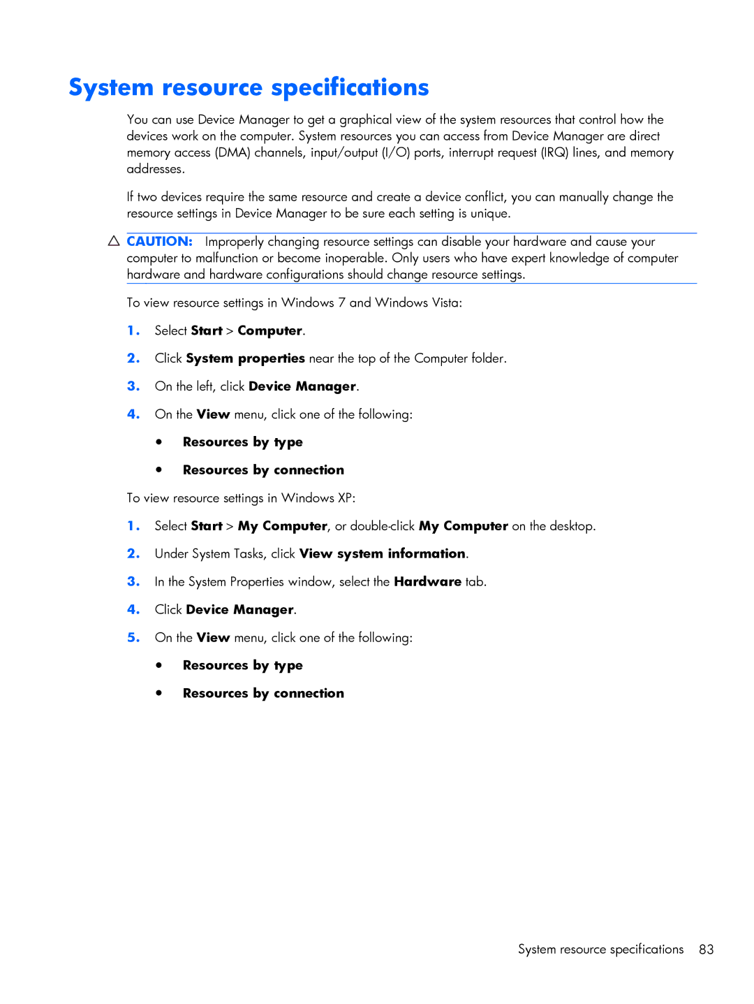 Compaq 102, CQ10 manual System resource specifications, Select Start Computer 