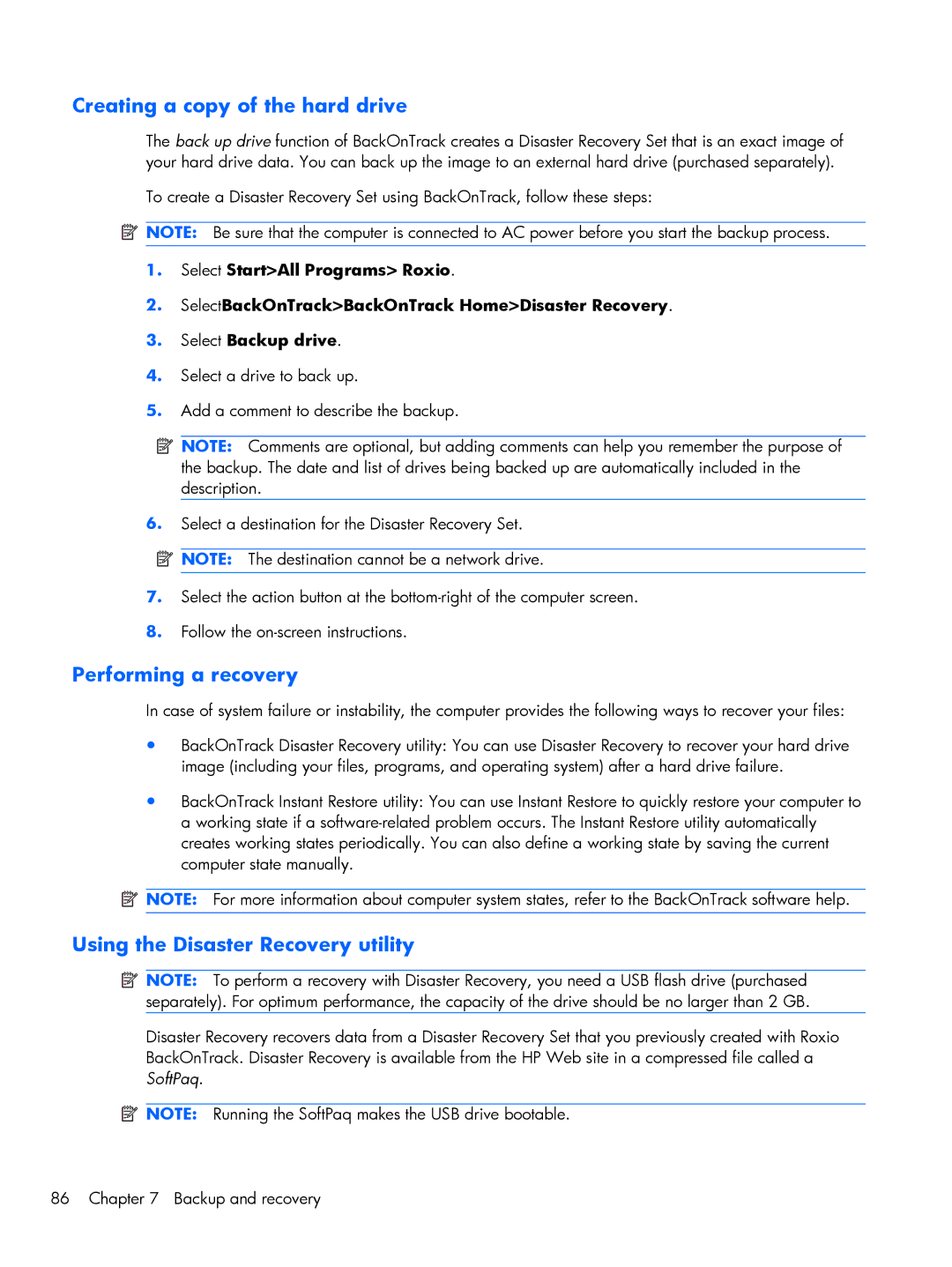 Compaq CQ10, 102 manual Creating a copy of the hard drive, Performing a recovery, Using the Disaster Recovery utility 