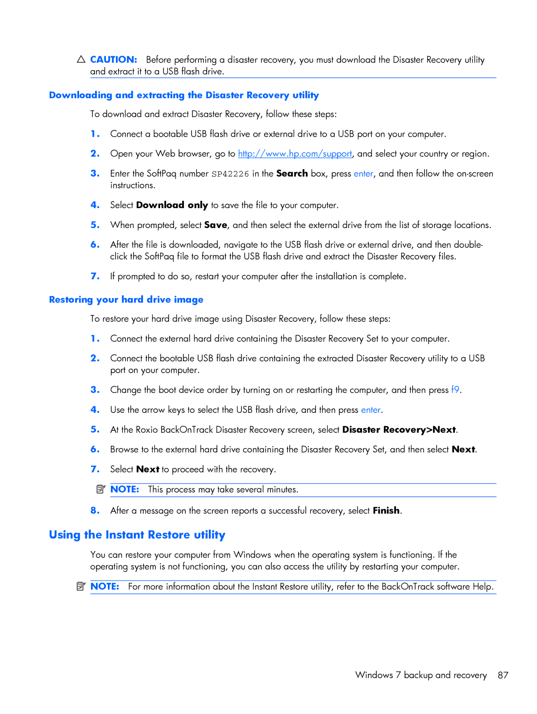 Compaq 102, CQ10 manual Using the Instant Restore utility, Downloading and extracting the Disaster Recovery utility 