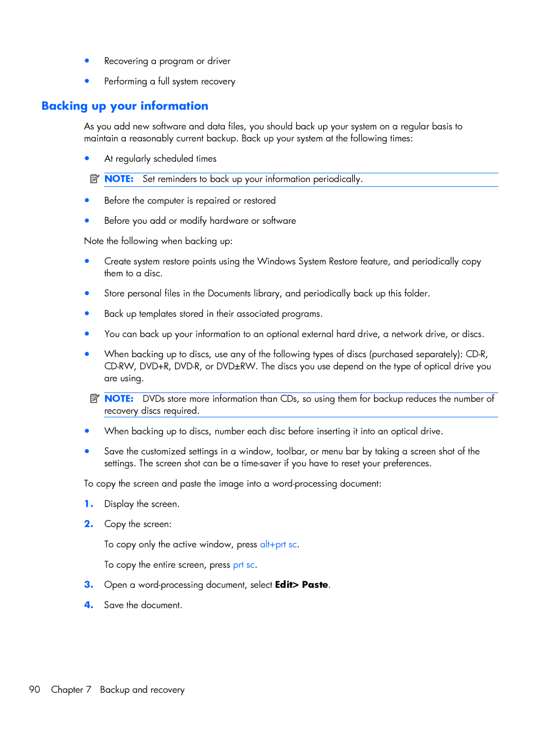 Compaq CQ10, 102 manual Backing up your information 