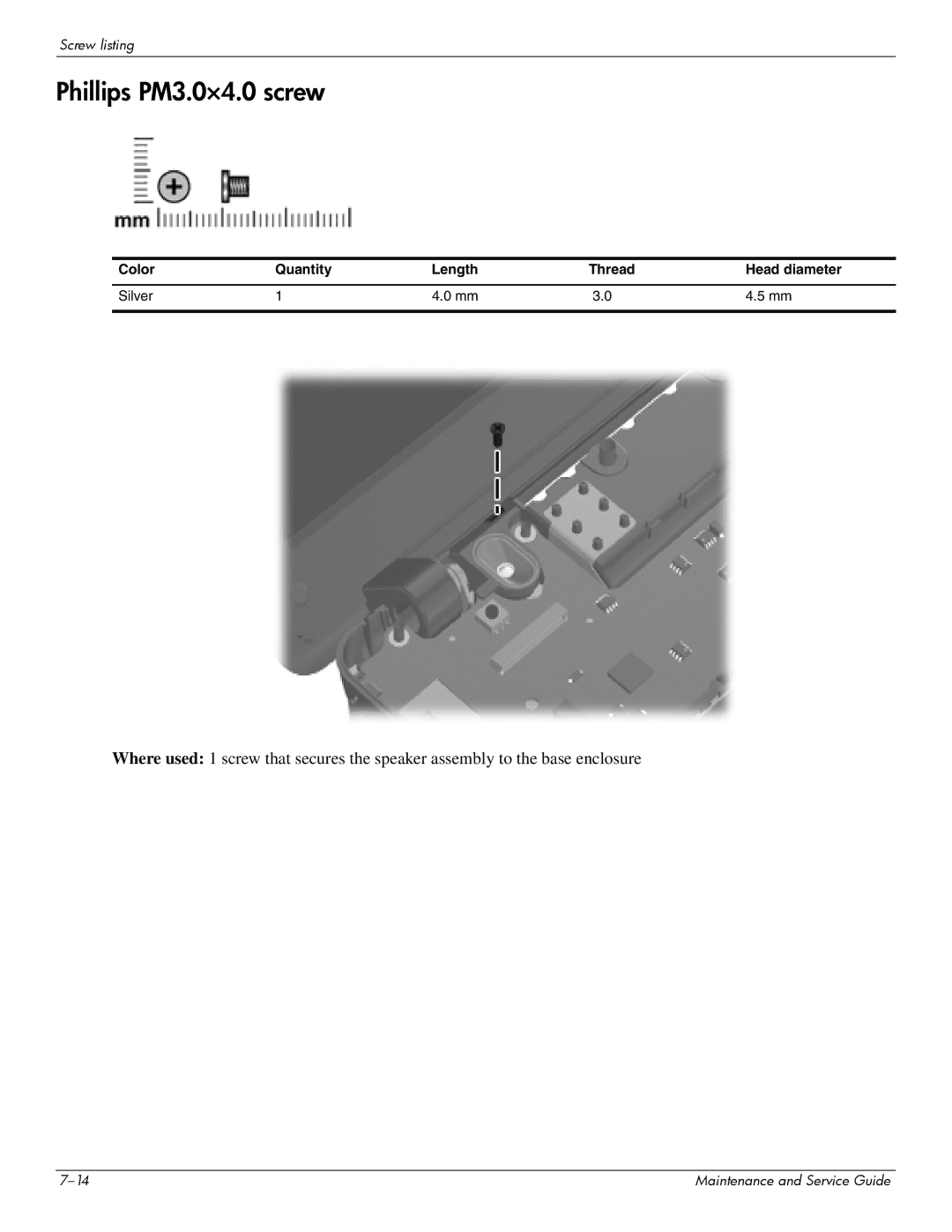 Compaq CQ20 manual Phillips PM3.0×4.0 screw 