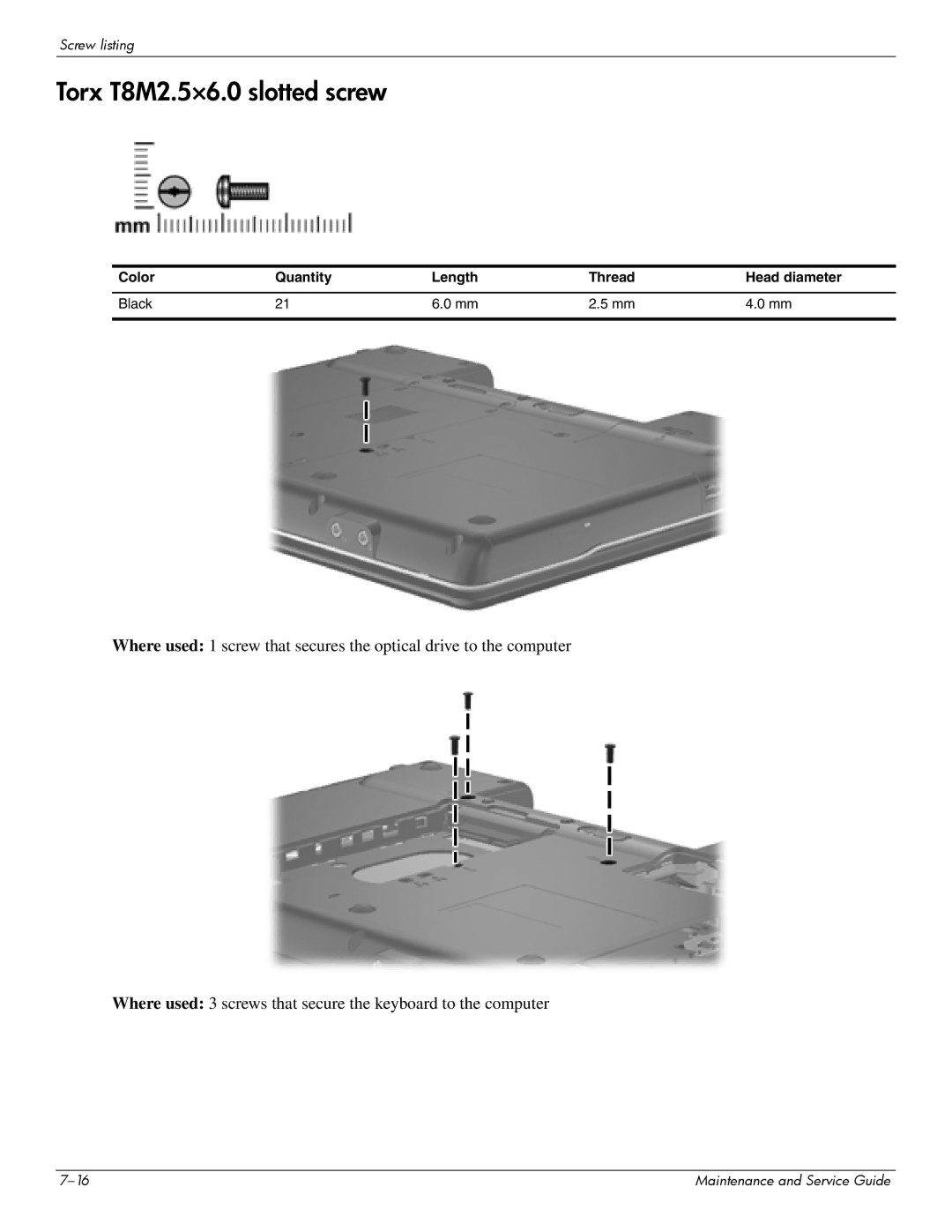 Compaq CQ20 manual Torx T8M2.5×6.0 slotted screw 