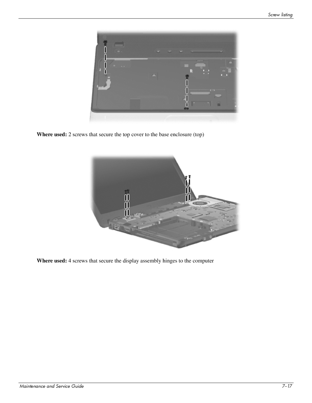 Compaq CQ20 manual Screw listing 