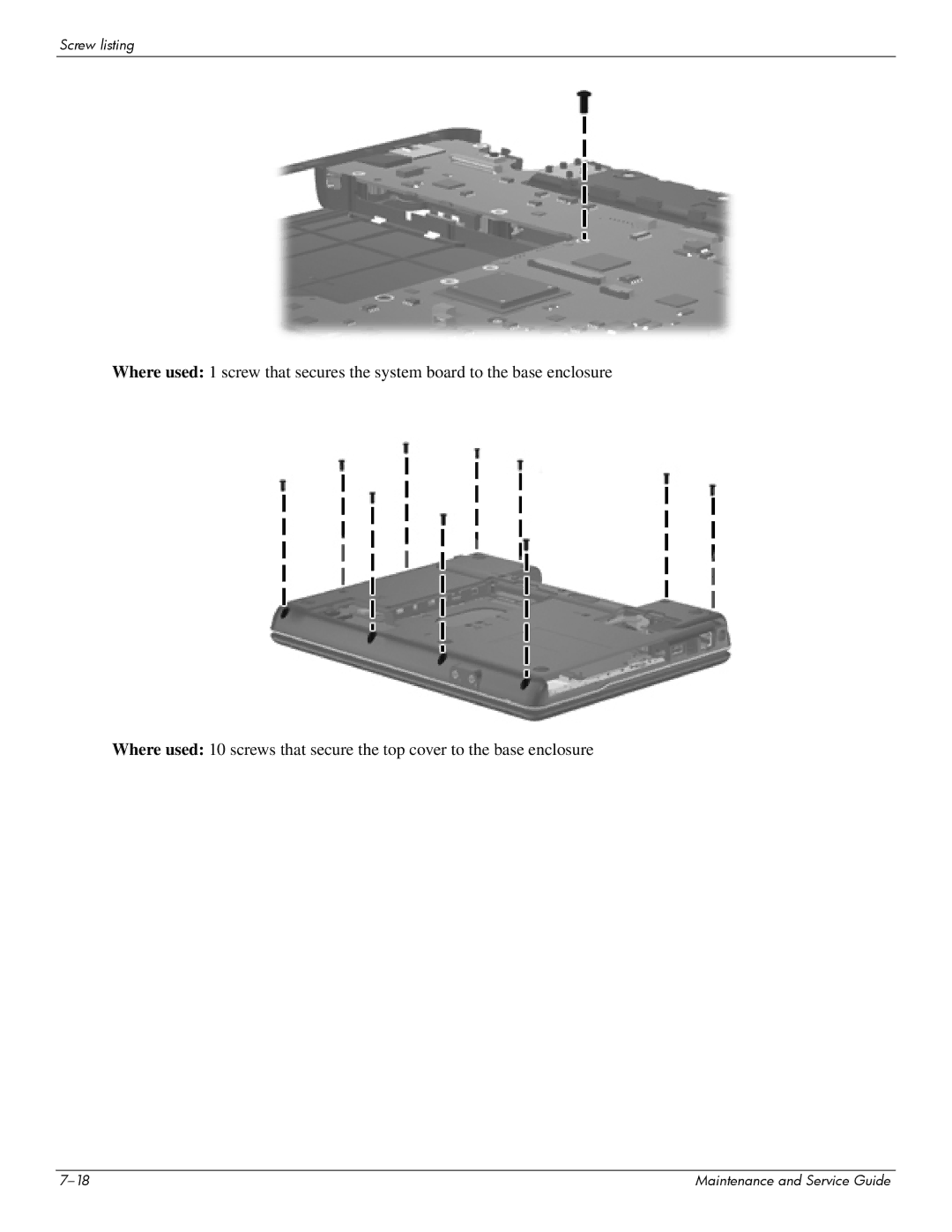 Compaq CQ20 manual Screw listing 