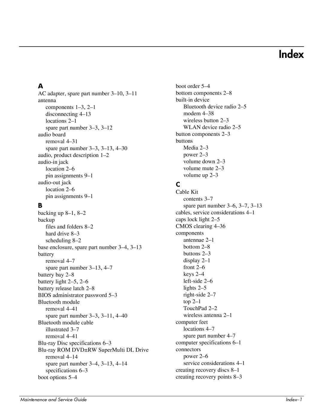 Compaq CQ20 manual Index 