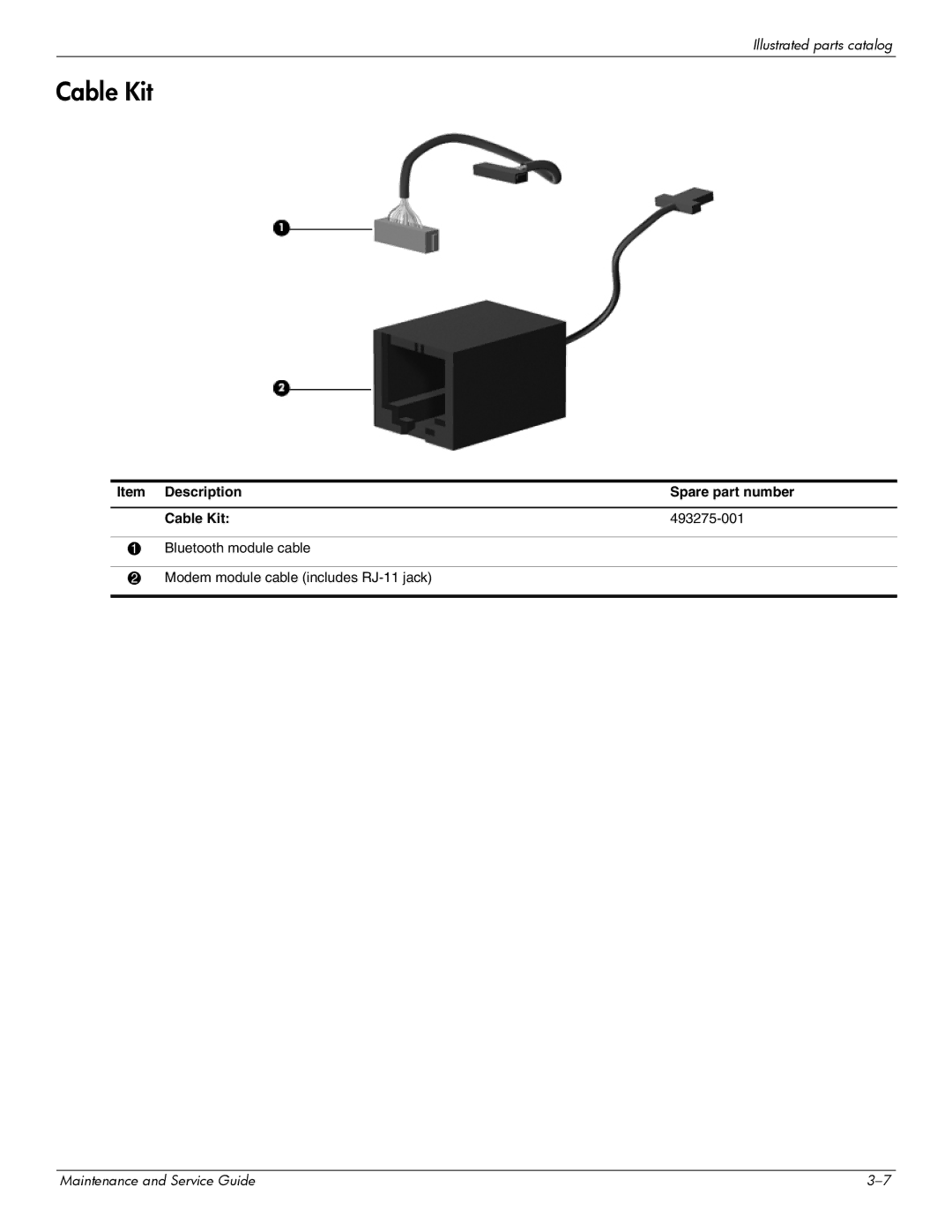 Compaq CQ20 manual Description Spare part number Cable Kit 