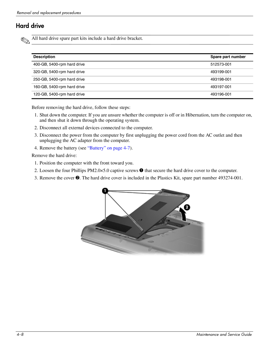 Compaq CQ20 manual Hard drive, All hard drive spare part kits include a hard drive bracket 