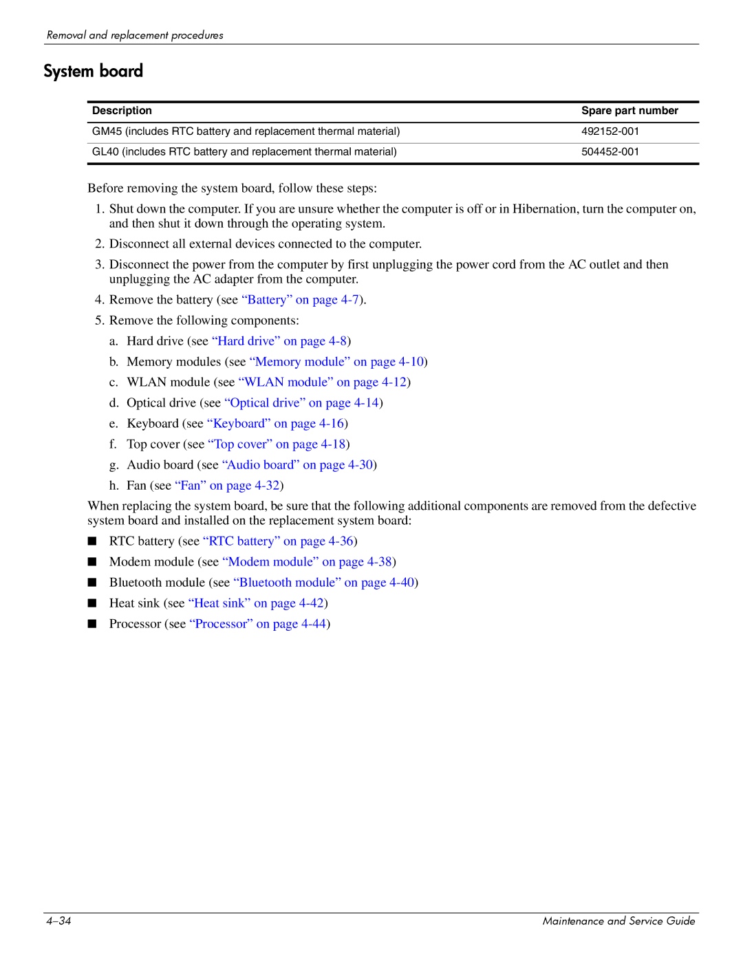 Compaq CQ20 manual System board, Description Spare part number 