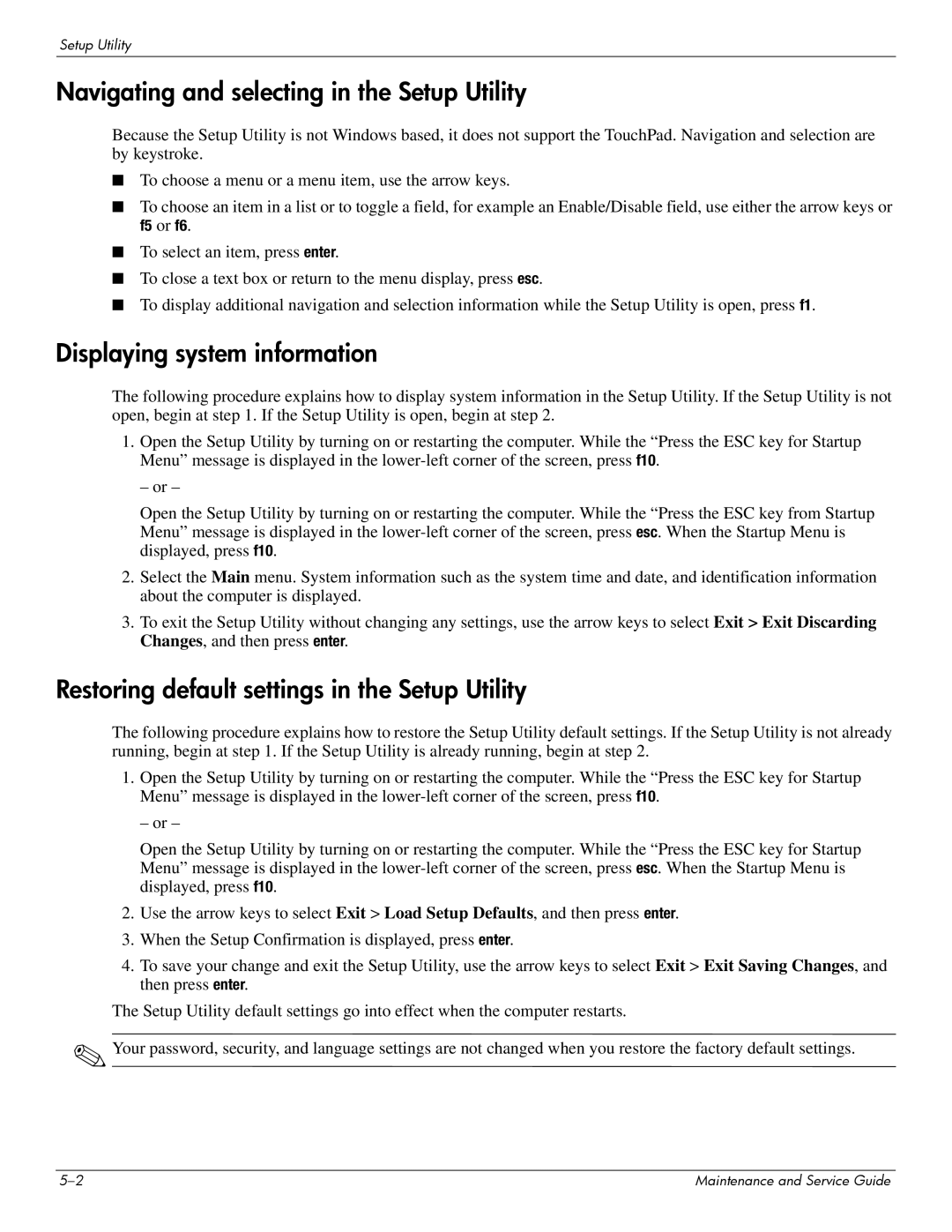 Compaq CQ20 manual Navigating and selecting in the Setup Utility, Displaying system information 