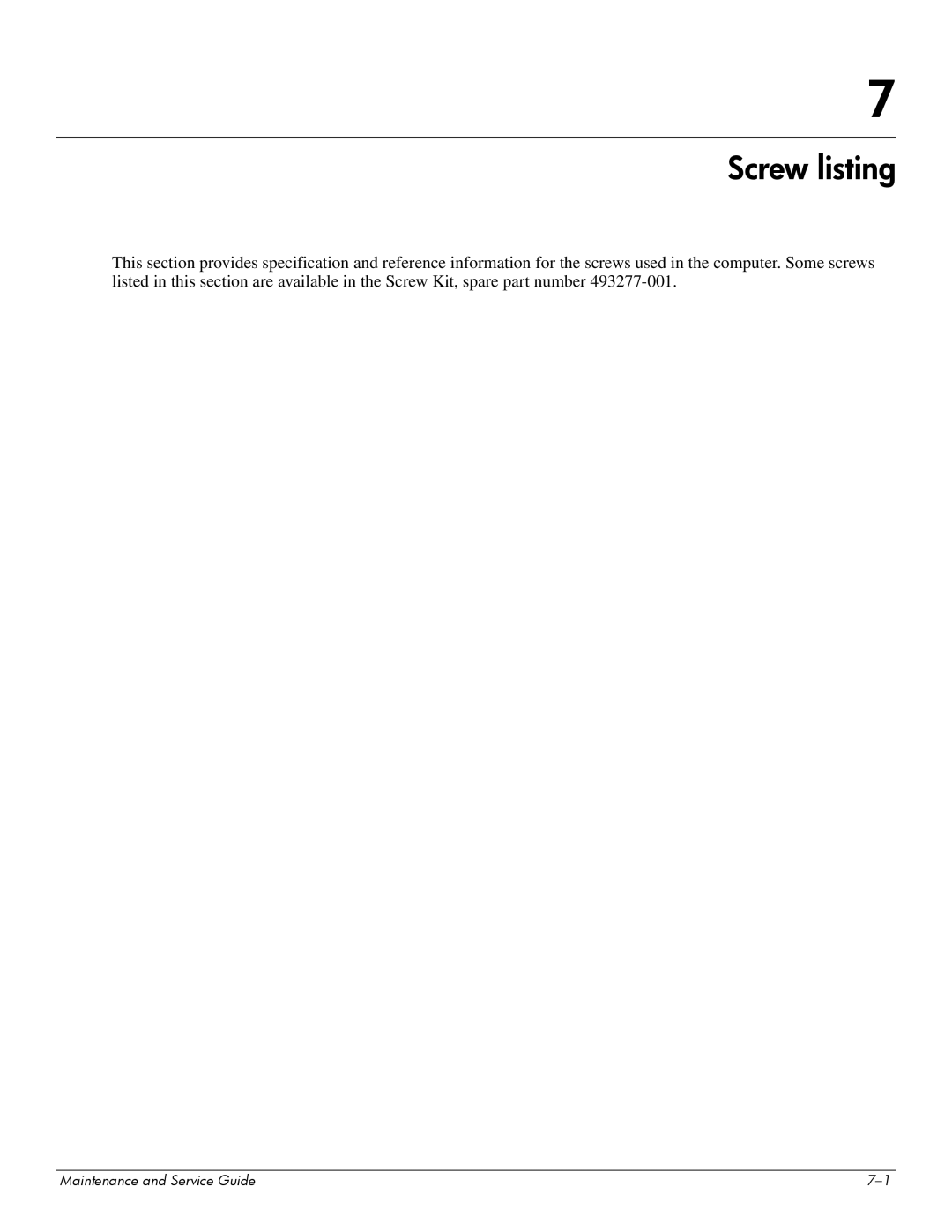 Compaq CQ20 manual Screw listing 