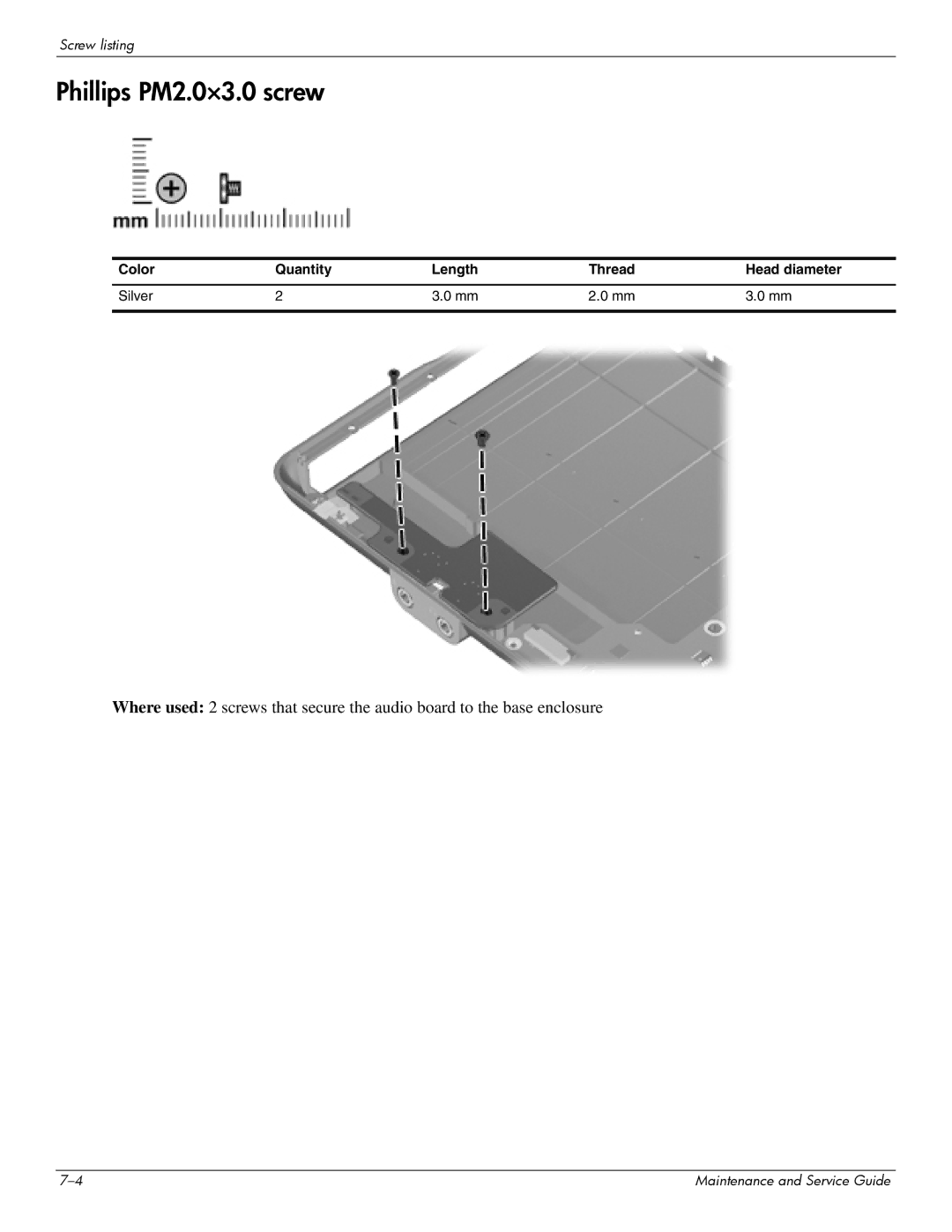 Compaq CQ20 manual Phillips PM2.0×3.0 screw 