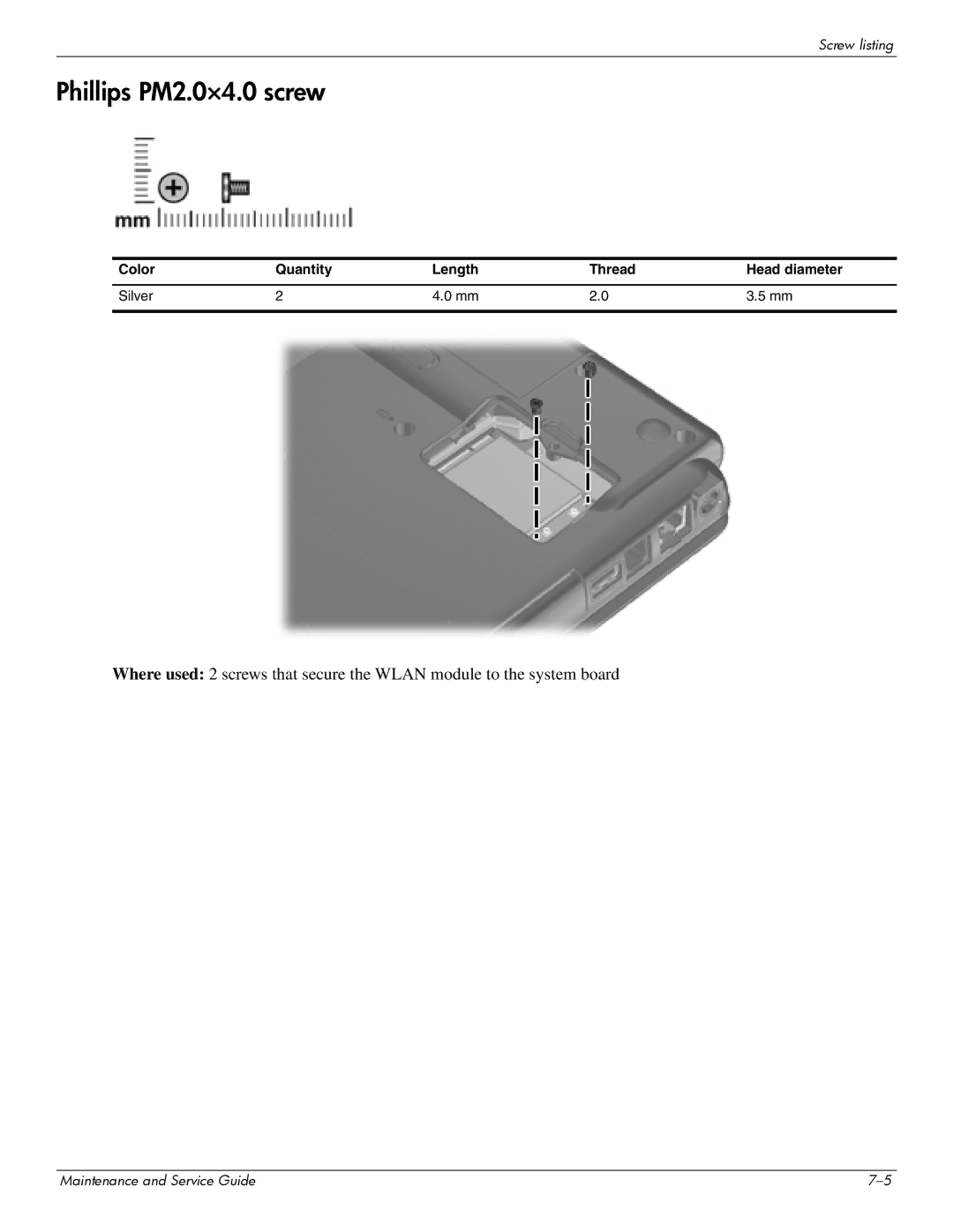 Compaq CQ20 manual Phillips PM2.0×4.0 screw 