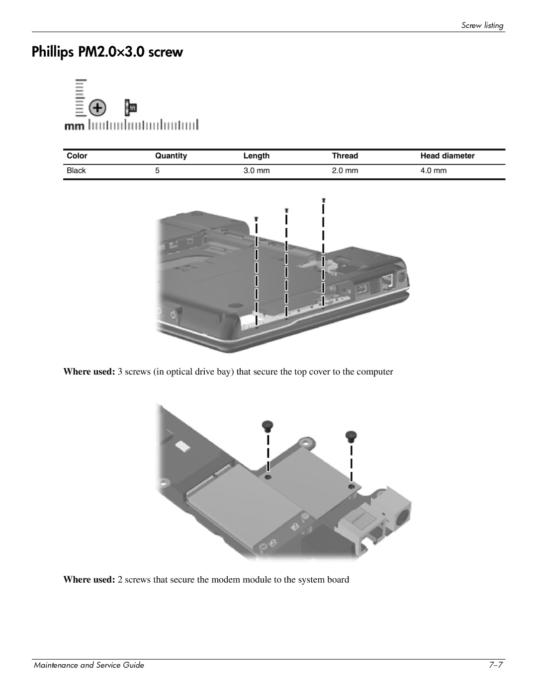 Compaq CQ20 manual Phillips PM2.0×3.0 screw 