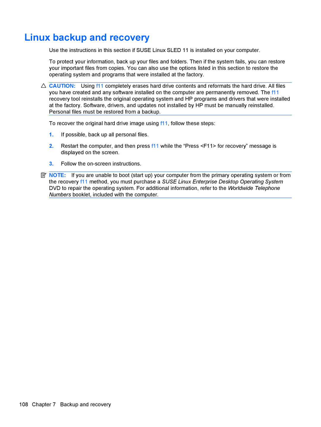 Compaq CQ42 manual Linux backup and recovery 