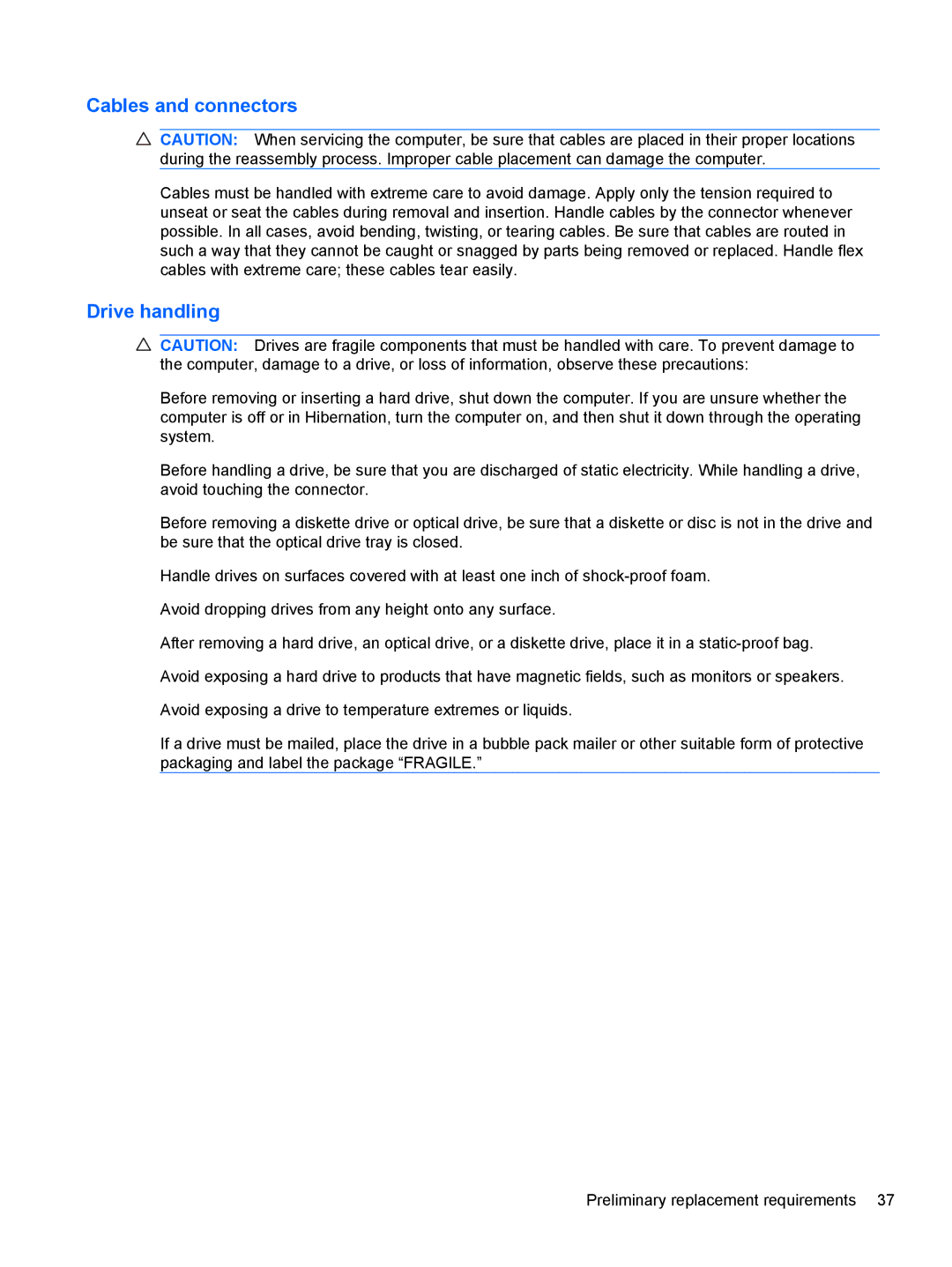 Compaq CQ42 manual Cables and connectors, Drive handling 