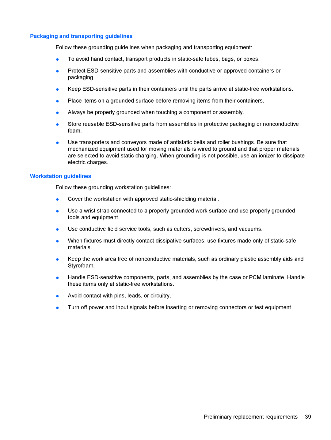 Compaq CQ42 manual Packaging and transporting guidelines 