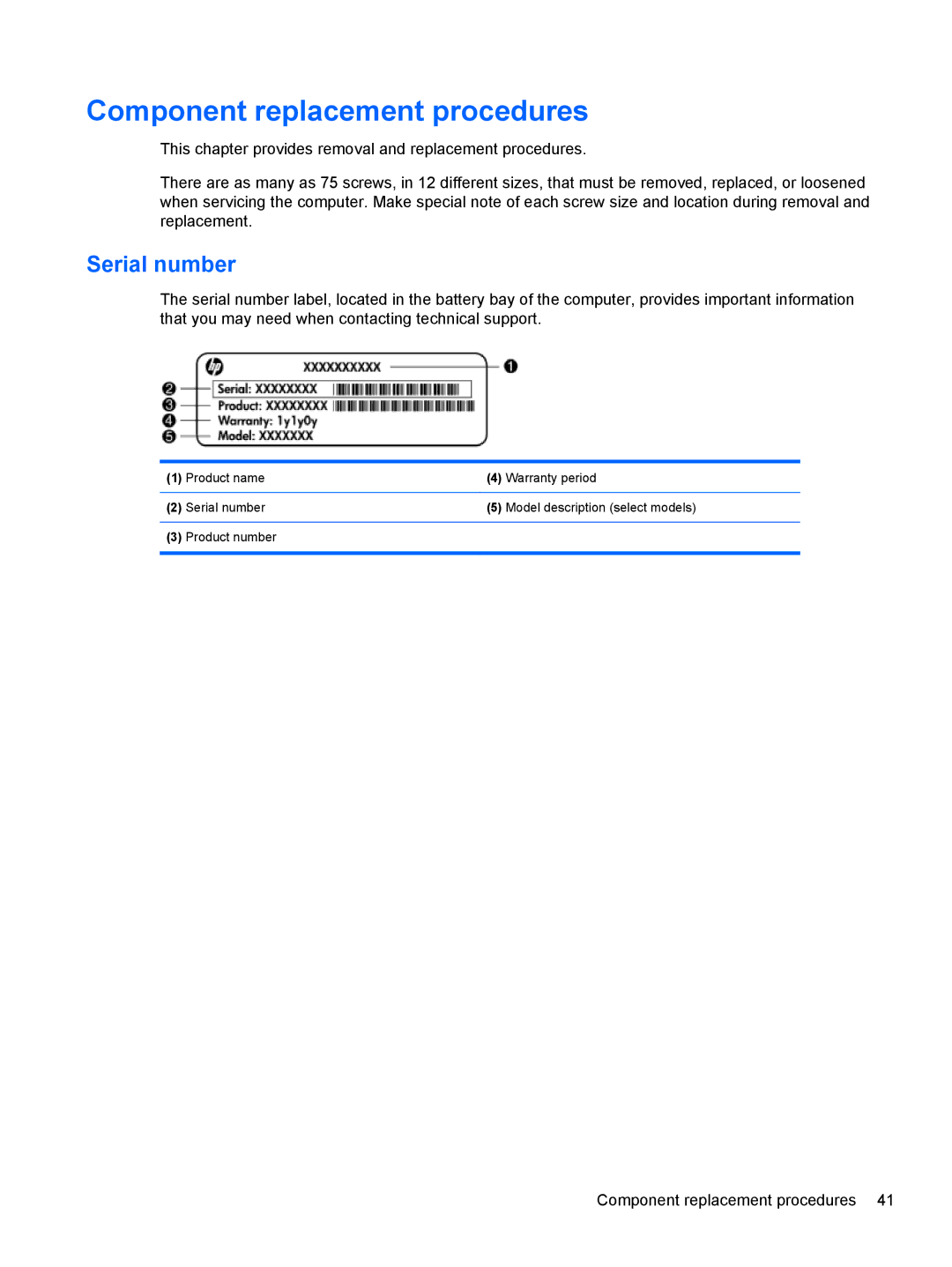 Compaq CQ42 manual Component replacement procedures, Serial number 