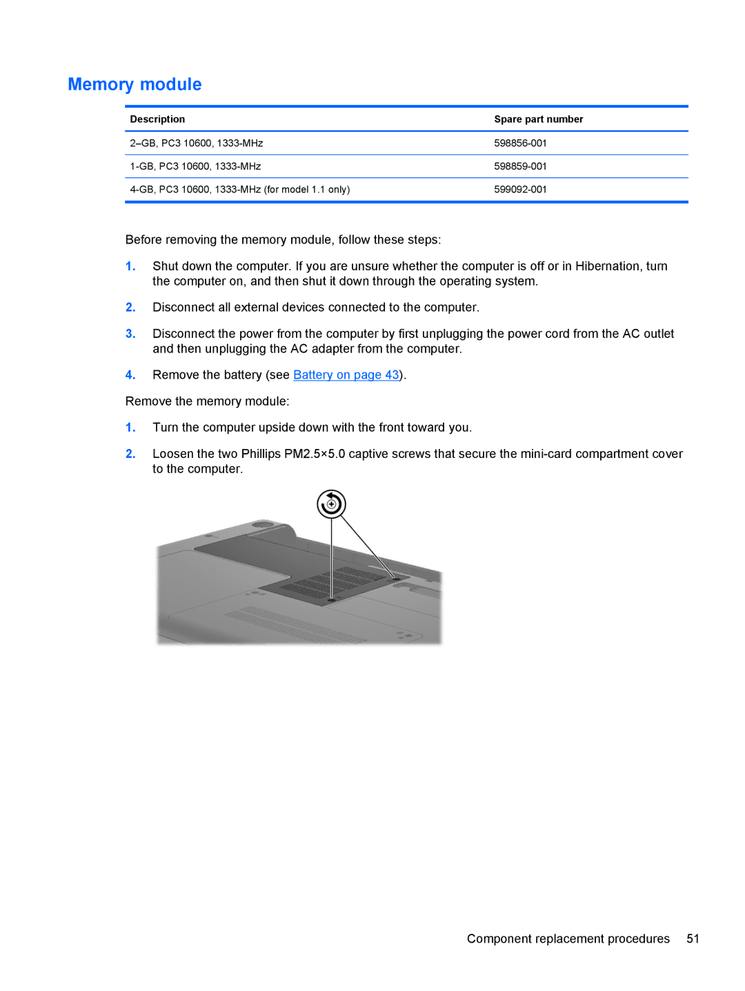 Compaq CQ42 manual Memory module 