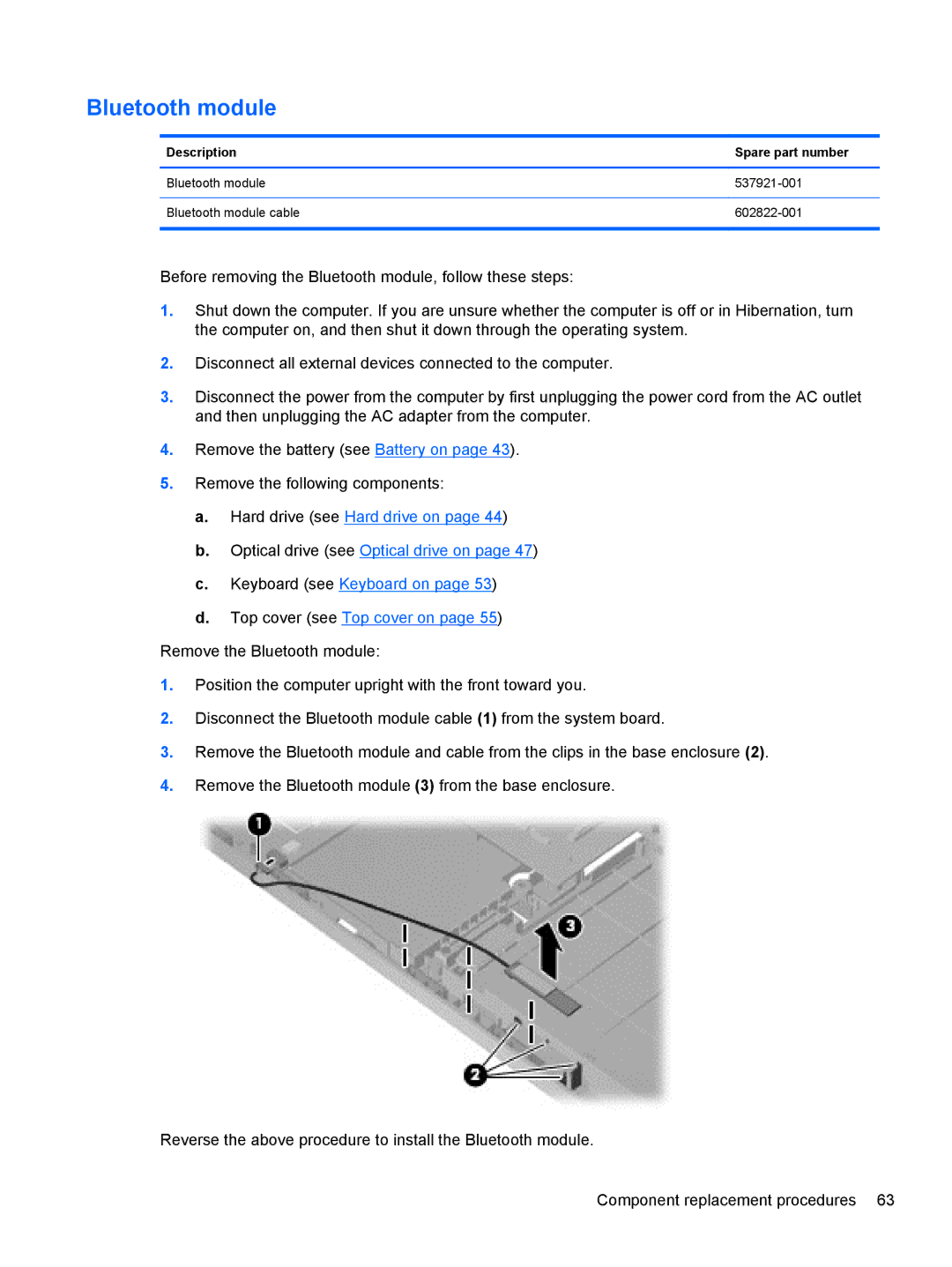 Compaq CQ42 manual Bluetooth module 