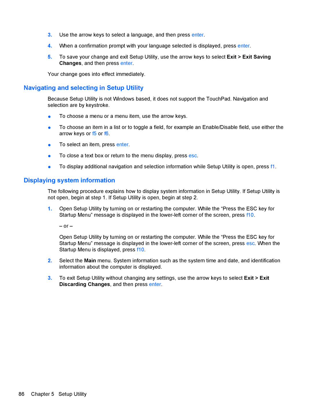 Compaq CQ42 manual Navigating and selecting in Setup Utility, Displaying system information 