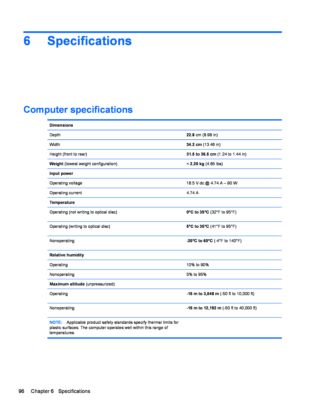 Compaq CQ42 manual Specifications, Computer specifications 