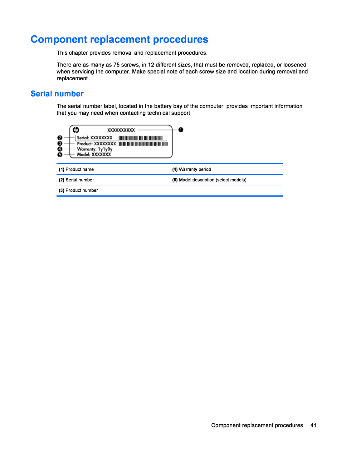 Compaq CQ42 manual Component replacement procedures, Serial number 