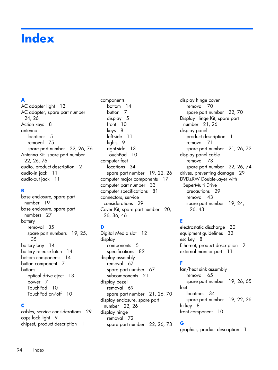 Compaq CQ58 manual Index 