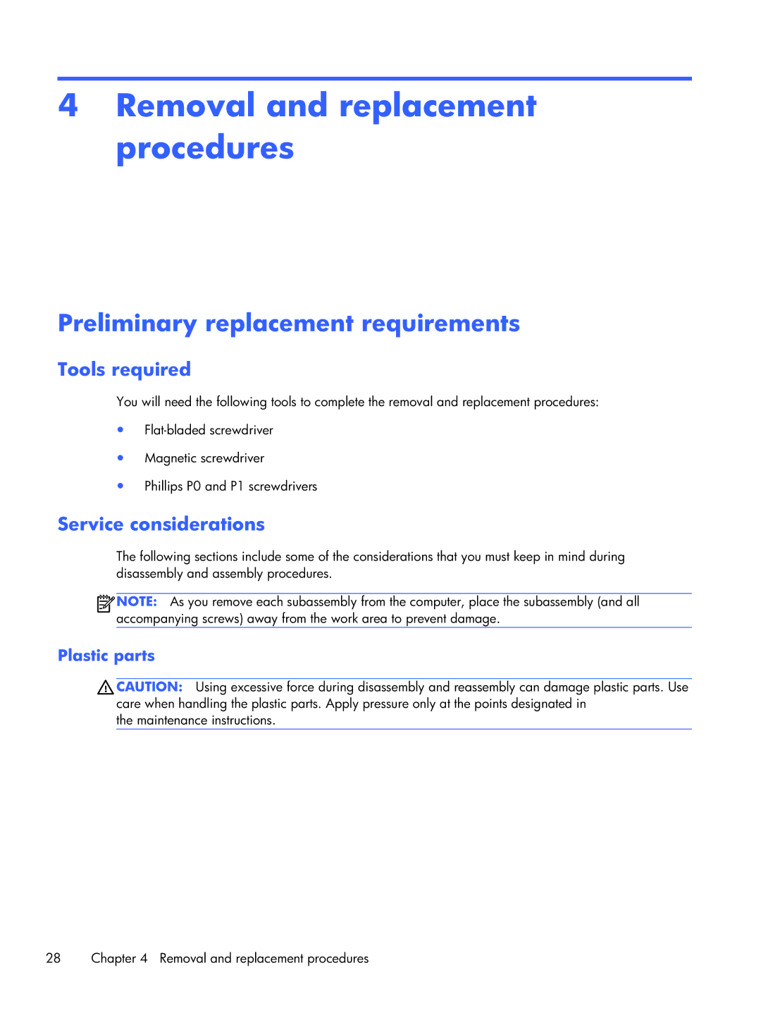 Compaq CQ58 manual Removal and replacement procedures, Preliminary replacement requirements, Tools required 