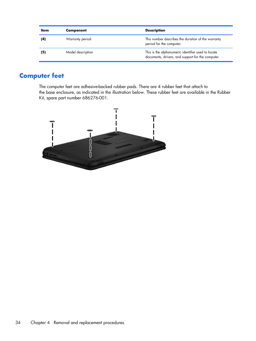 Compaq CQ58 manual Computer feet 