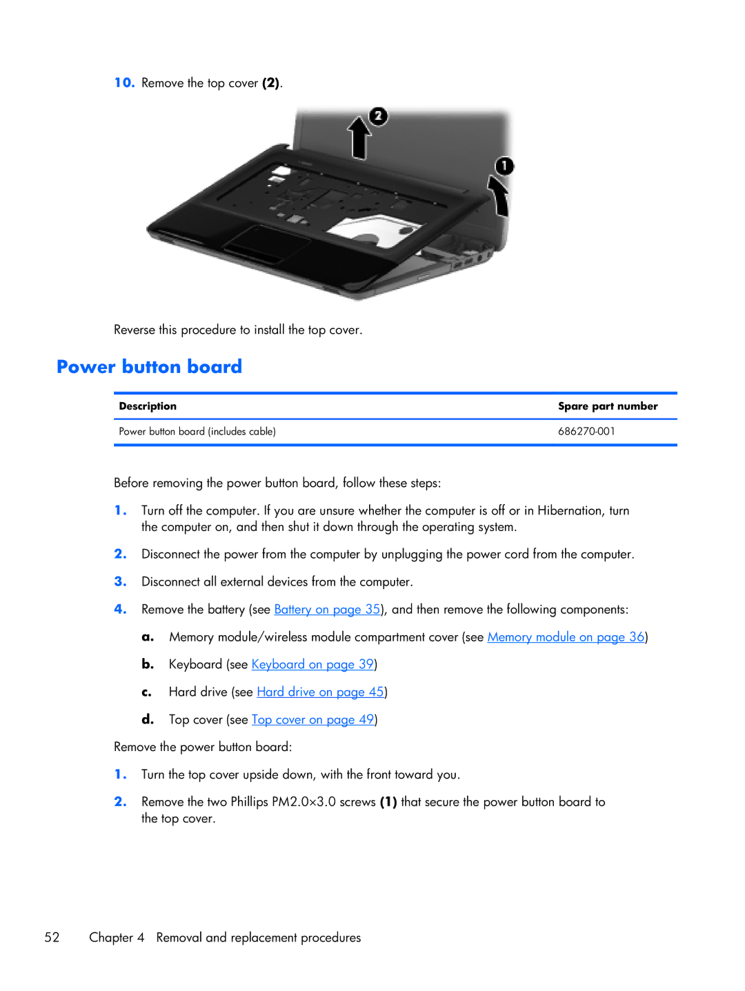 Compaq CQ58 manual Power button board 