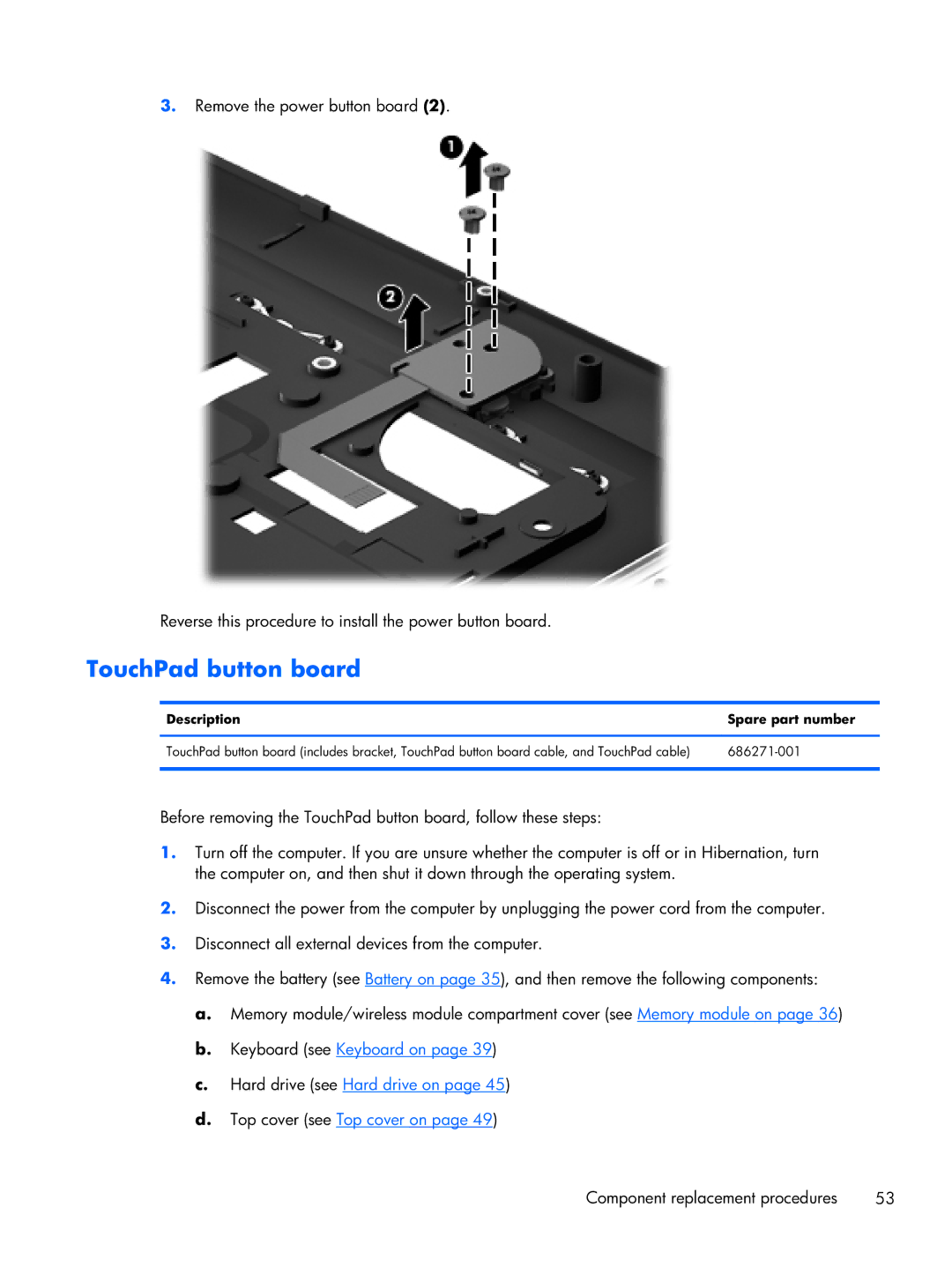 Compaq CQ58 manual TouchPad button board, 686271-001 