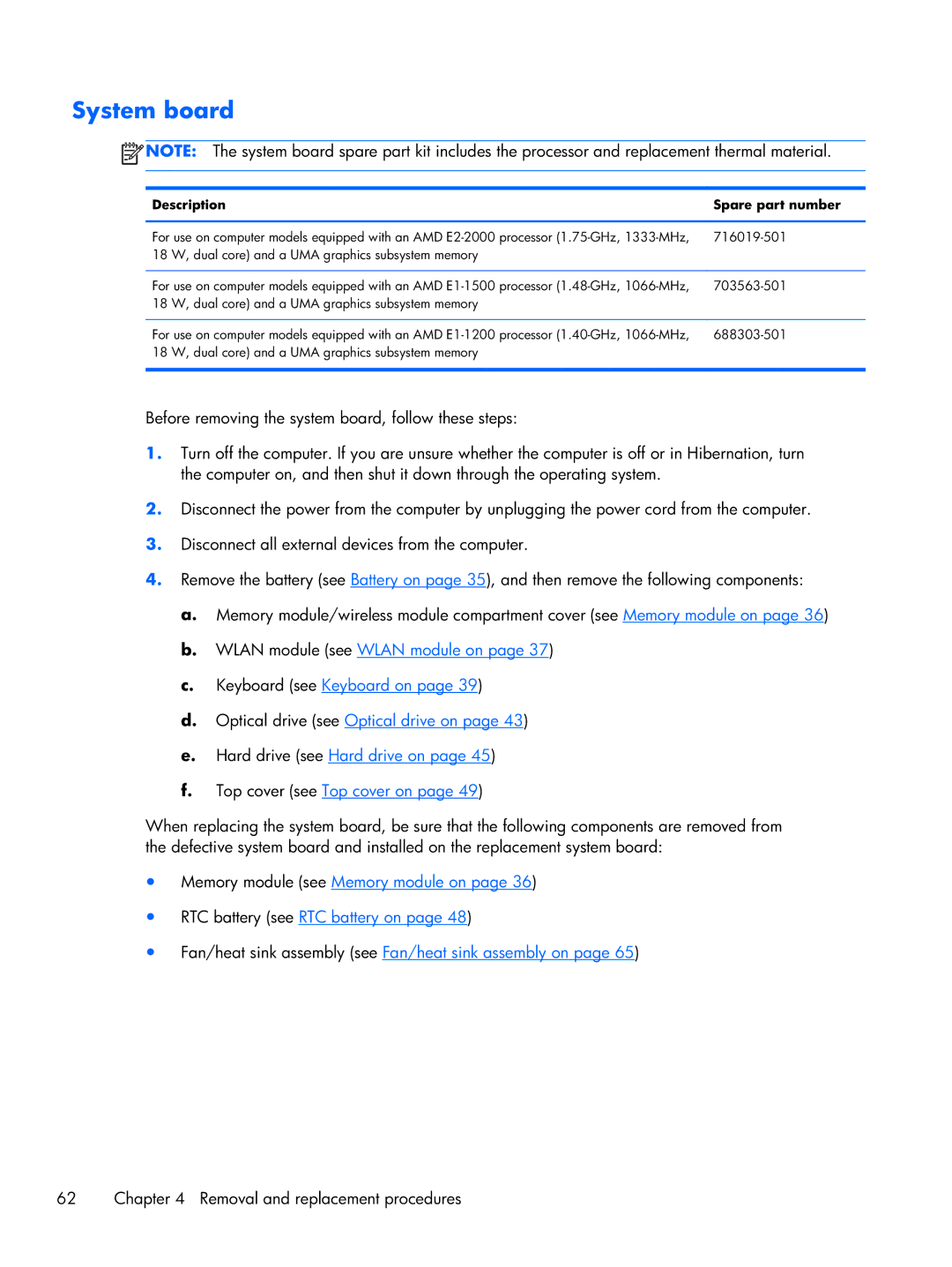 Compaq CQ58 manual System board, Description Spare part number 