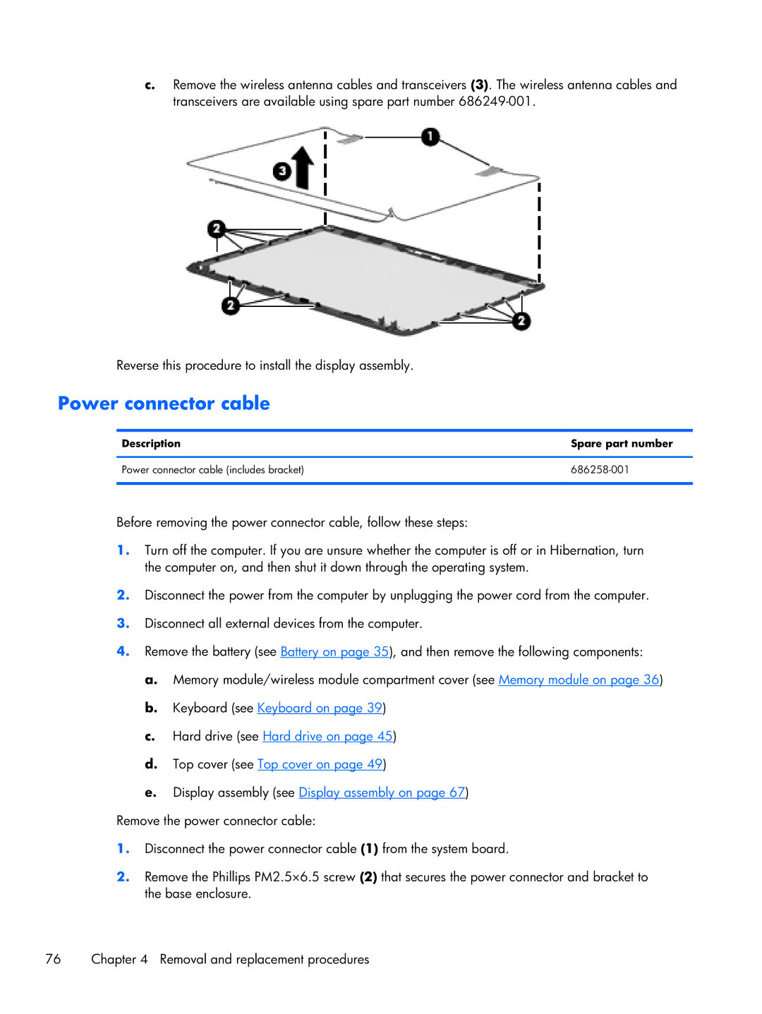 Compaq CQ58 manual Power connector cable 