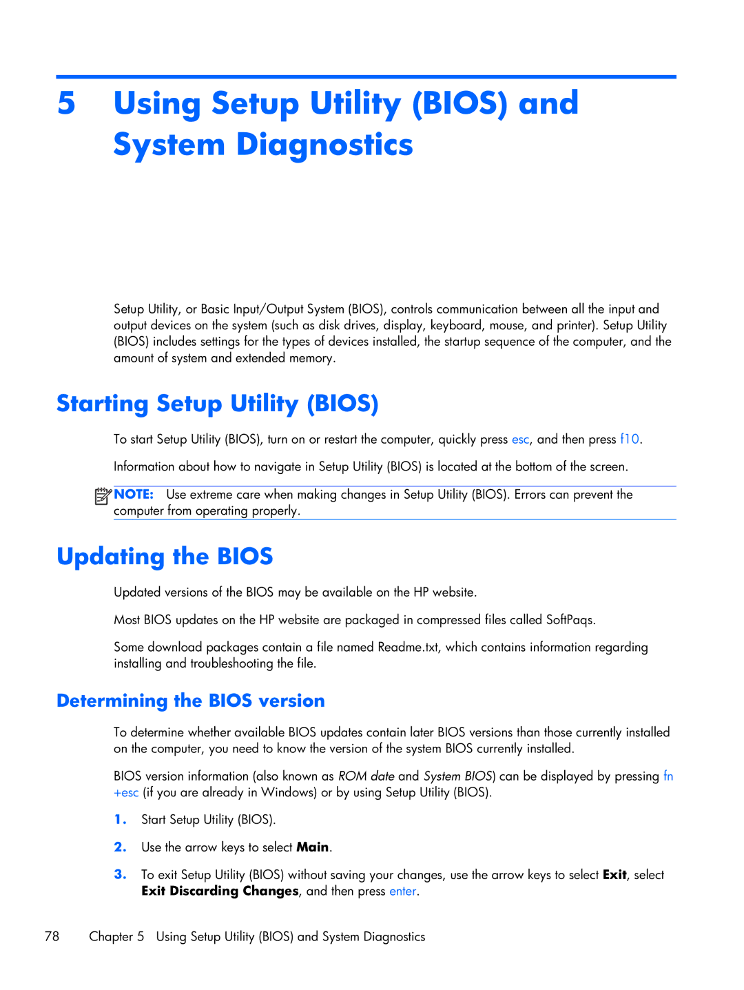 Compaq CQ58 manual Using Setup Utility Bios and System Diagnostics, Starting Setup Utility Bios, Updating the Bios 