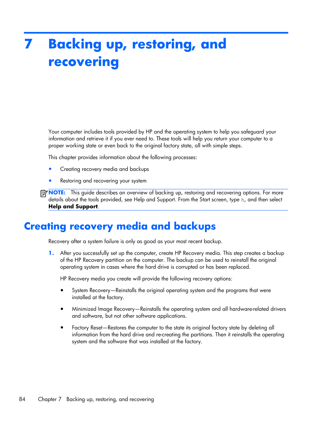 Compaq CQ58 manual Backing up, restoring, and recovering, Creating recovery media and backups 