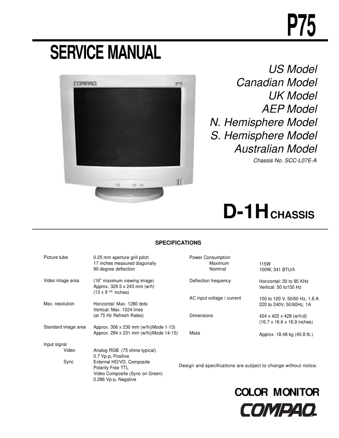 Compaq D-1H specifications P75 