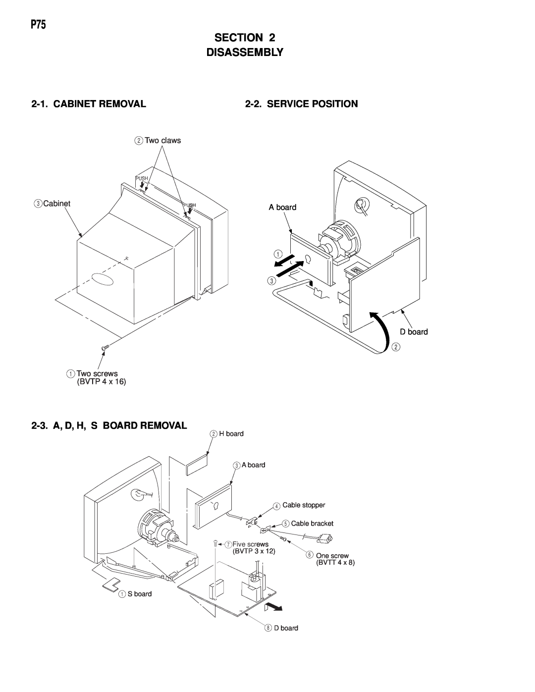 Compaq D-1H Section Disassembly, Cabinet Removal, Service Position, 2-3. A, D, H, S BOARD REMOVAL, Two claws, A board 
