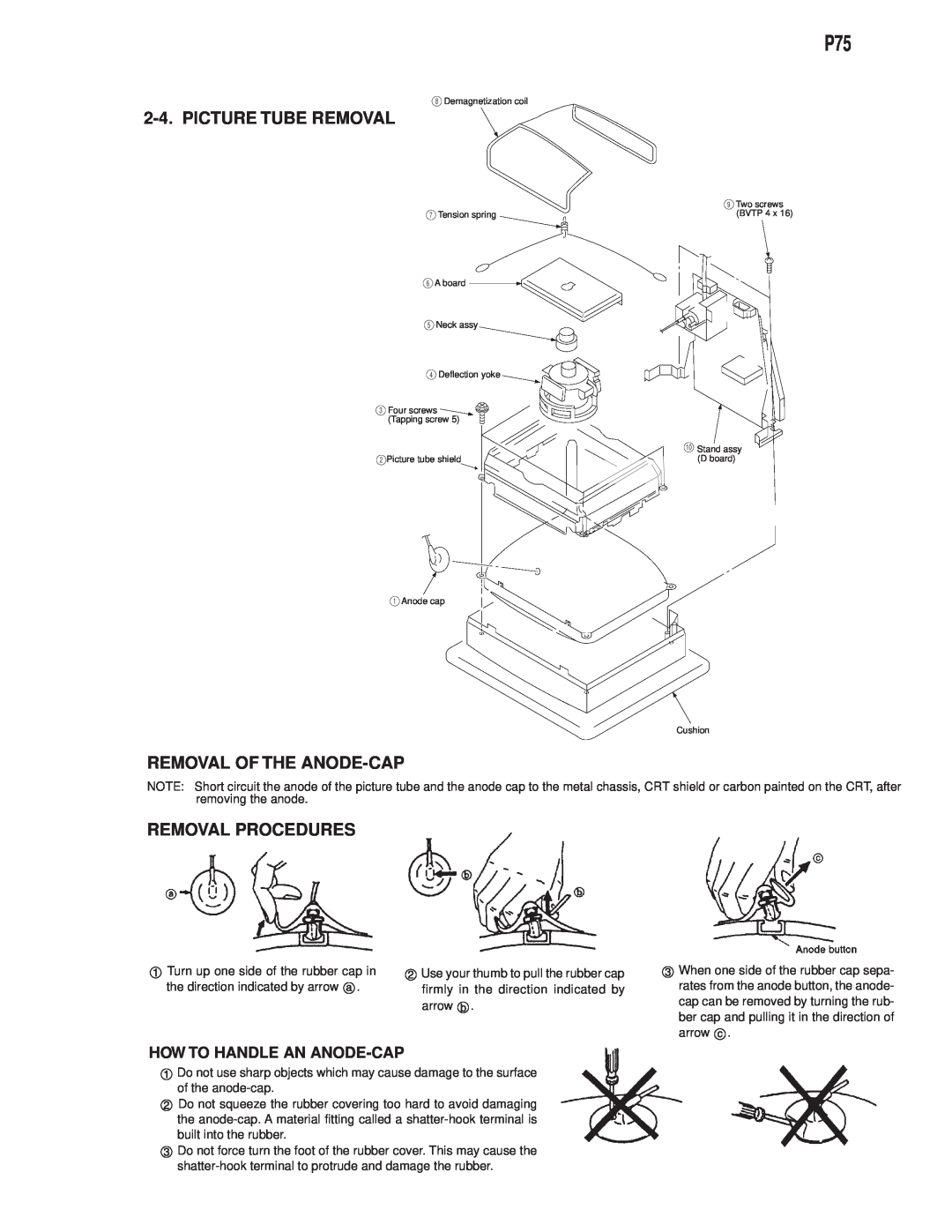 Compaq D-1H specifications Picture Tube Removal, Removal Of The Anode-Cap, Removal Procedures, How To Handle An Anode-Cap 