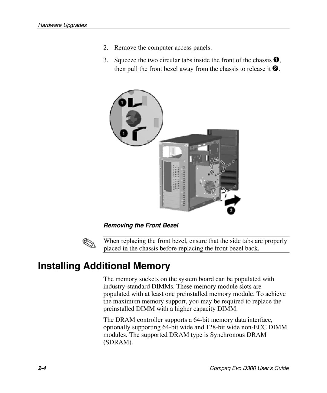 Compaq D300v Series manual Installing Additional Memory 