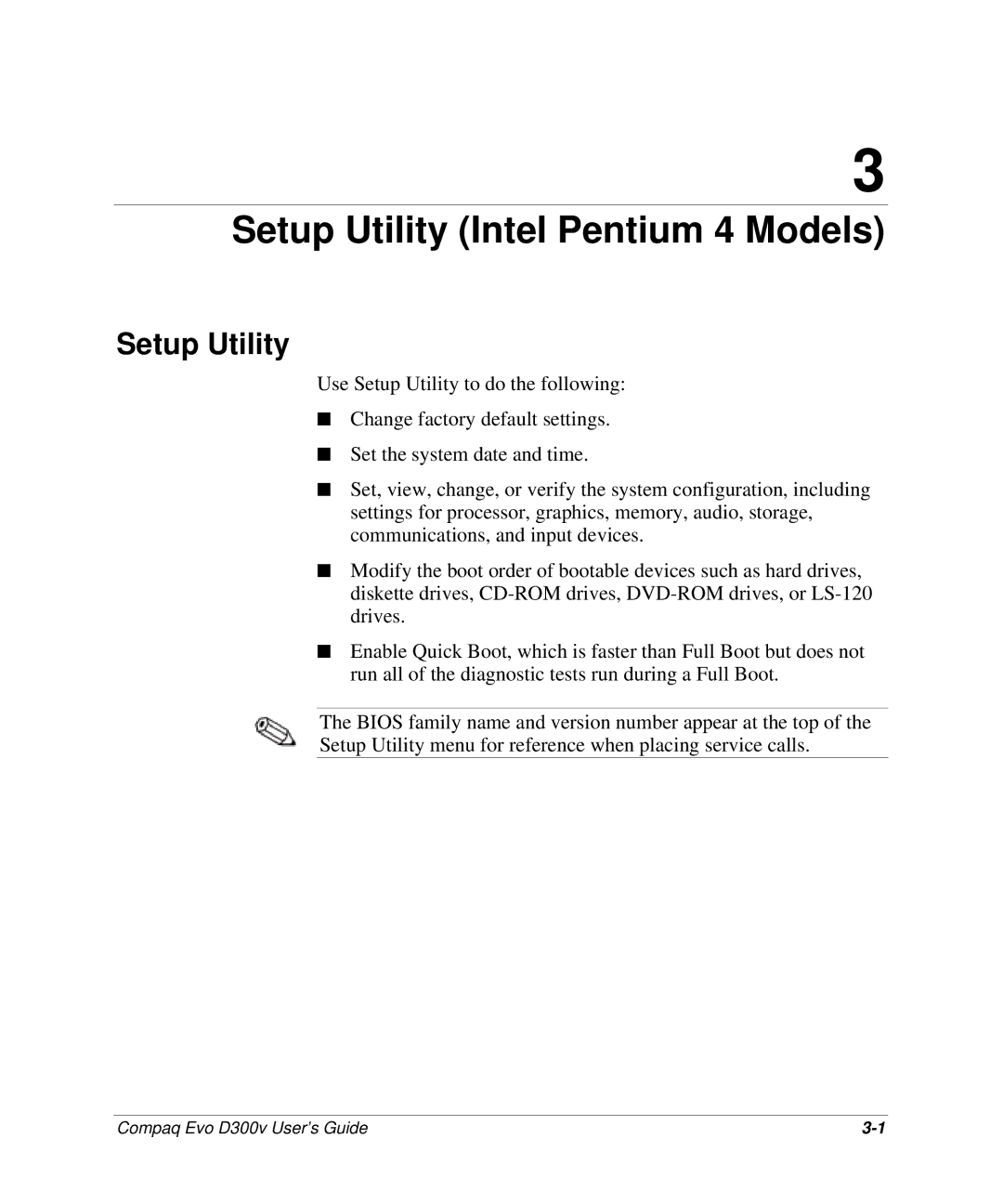 Compaq D300v Series manual Setup Utility Intel Pentium 4 Models 