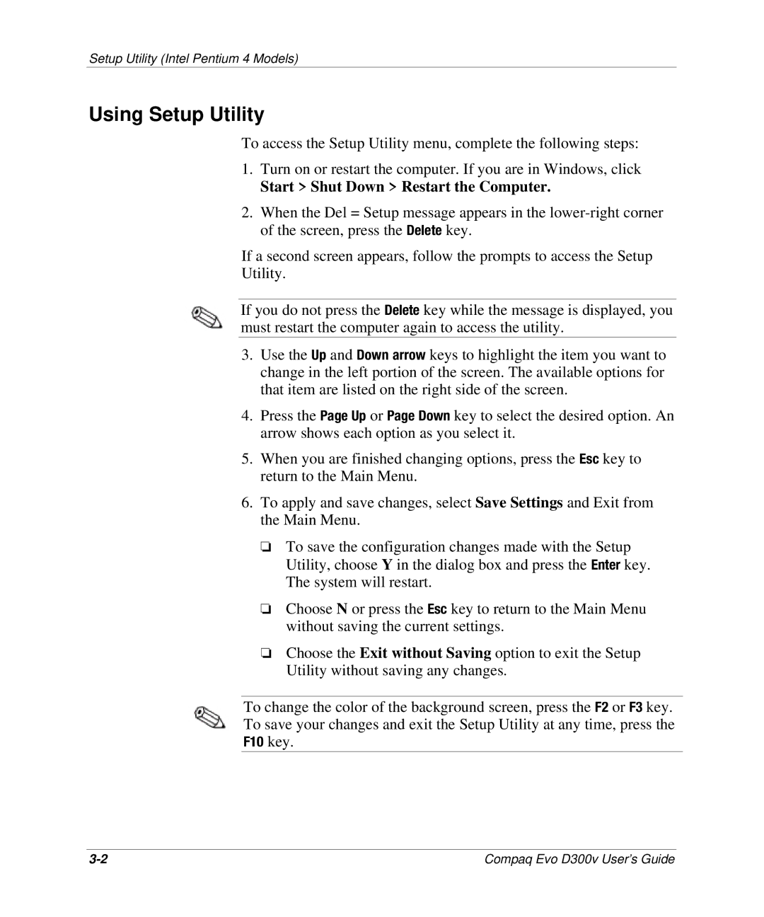 Compaq D300v Series manual Using Setup Utility, Start Shut Down Restart the Computer 