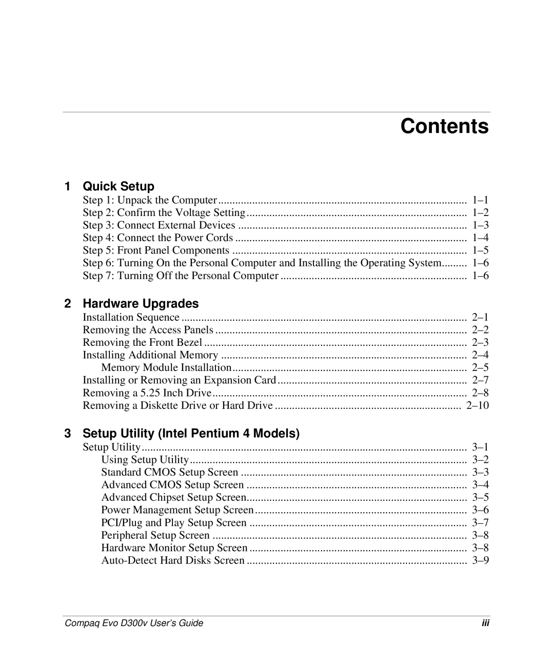 Compaq D300v Series manual Contents 