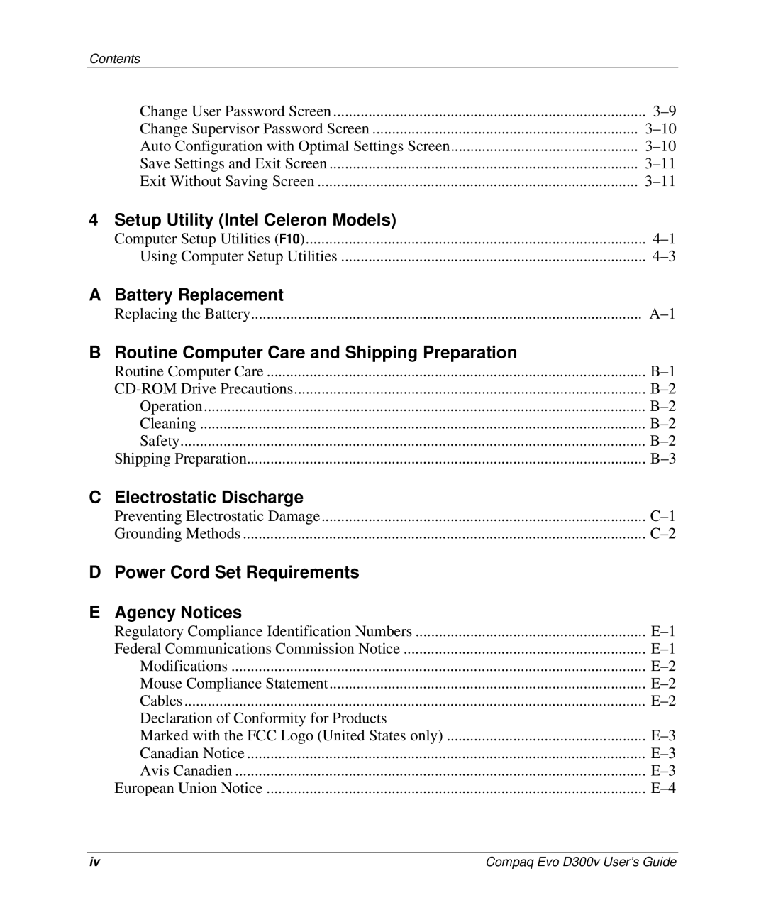 Compaq D300v Series manual Setup Utility Intel Celeron Models 