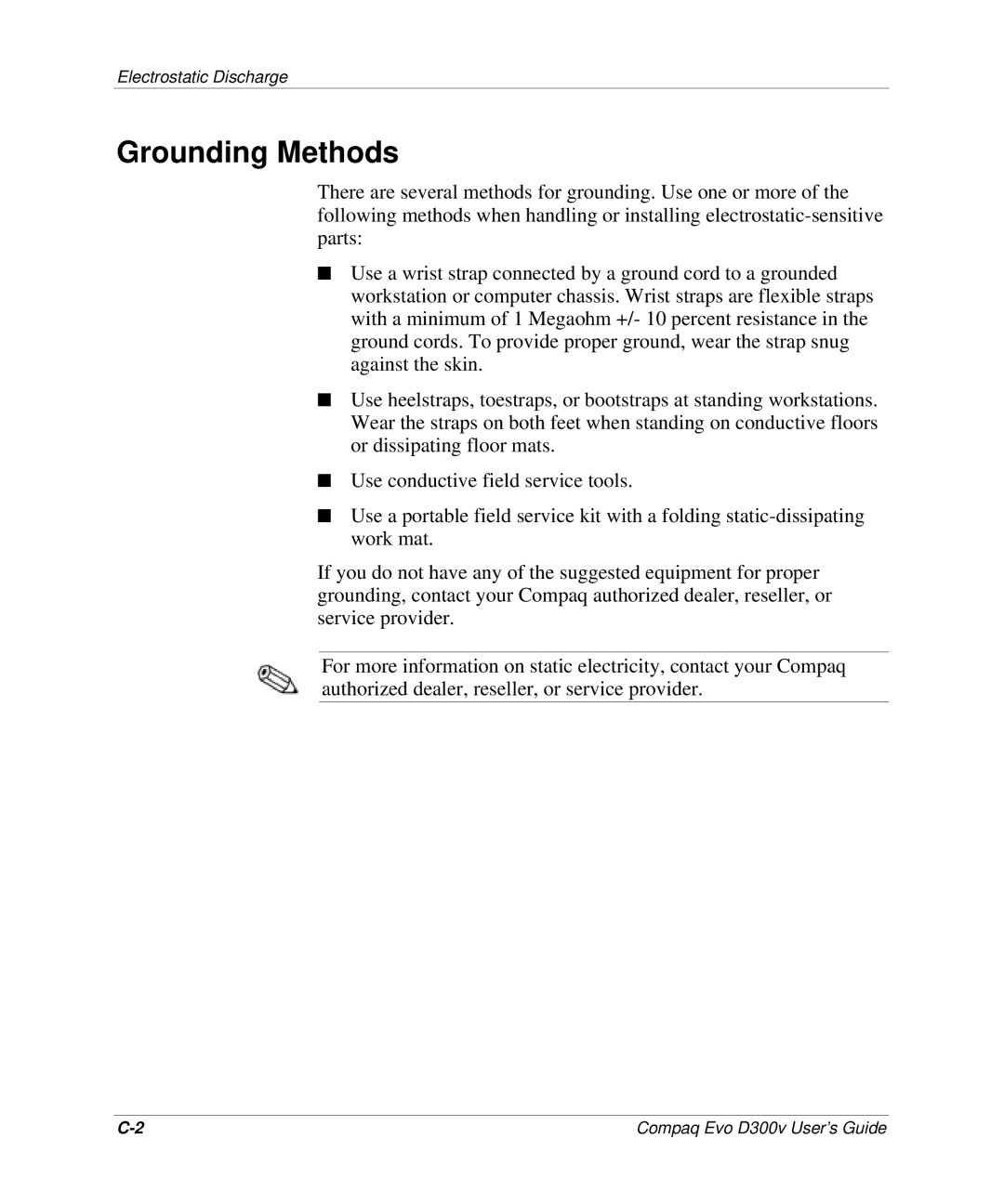 Compaq D300v Series manual Grounding Methods 