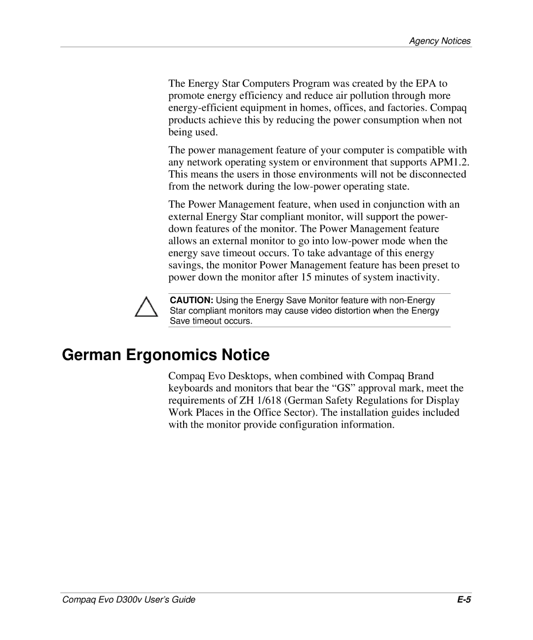 Compaq D300v Series manual German Ergonomics Notice 