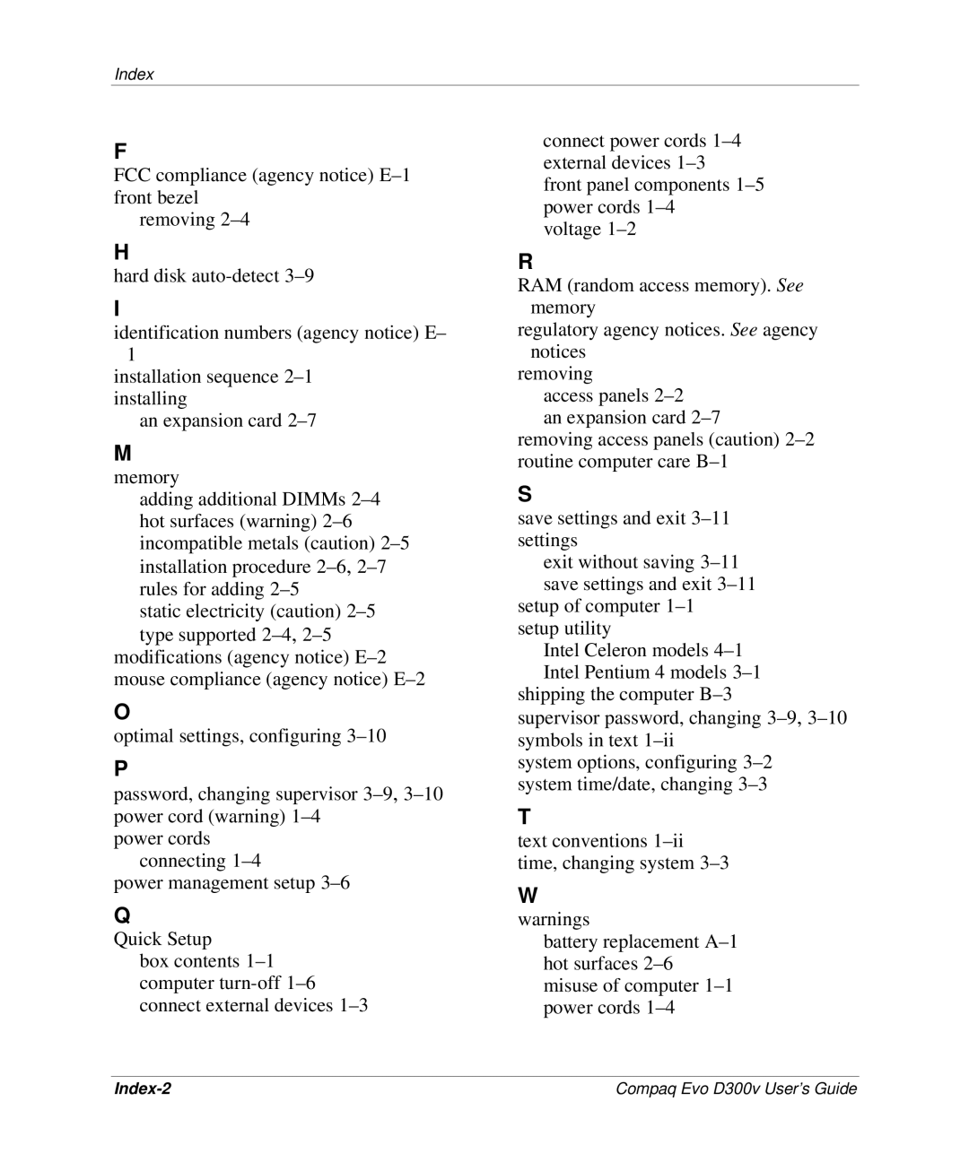 Compaq D300v Series manual Index-2 