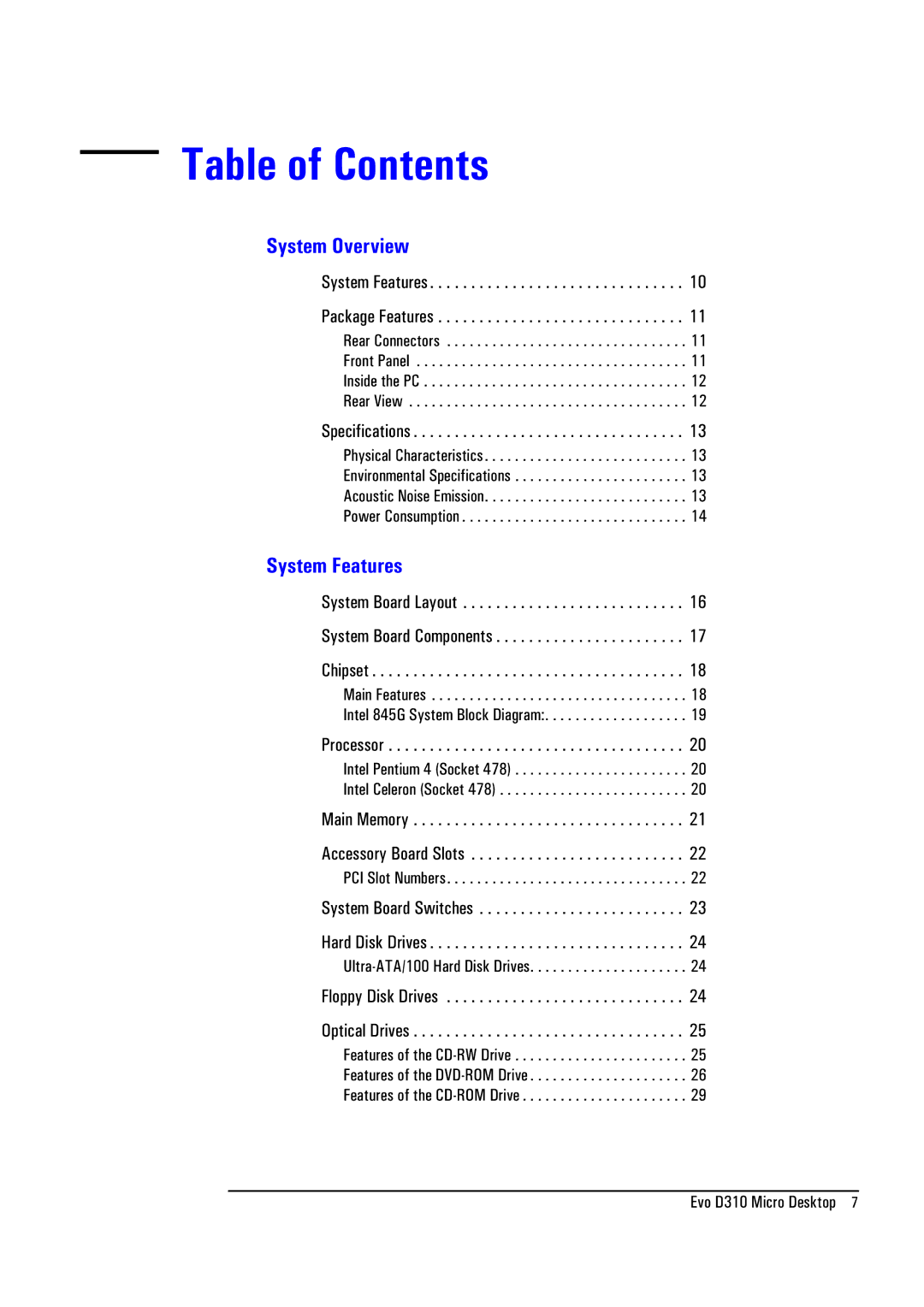 Compaq D310 manual Table of Contents 