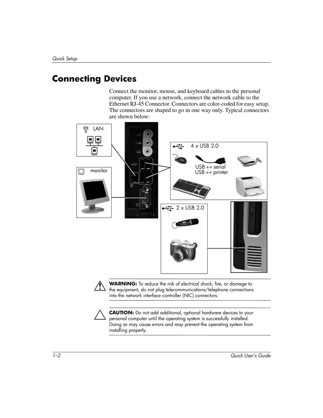 Compaq D510 e-pc manual Connecting Devices 