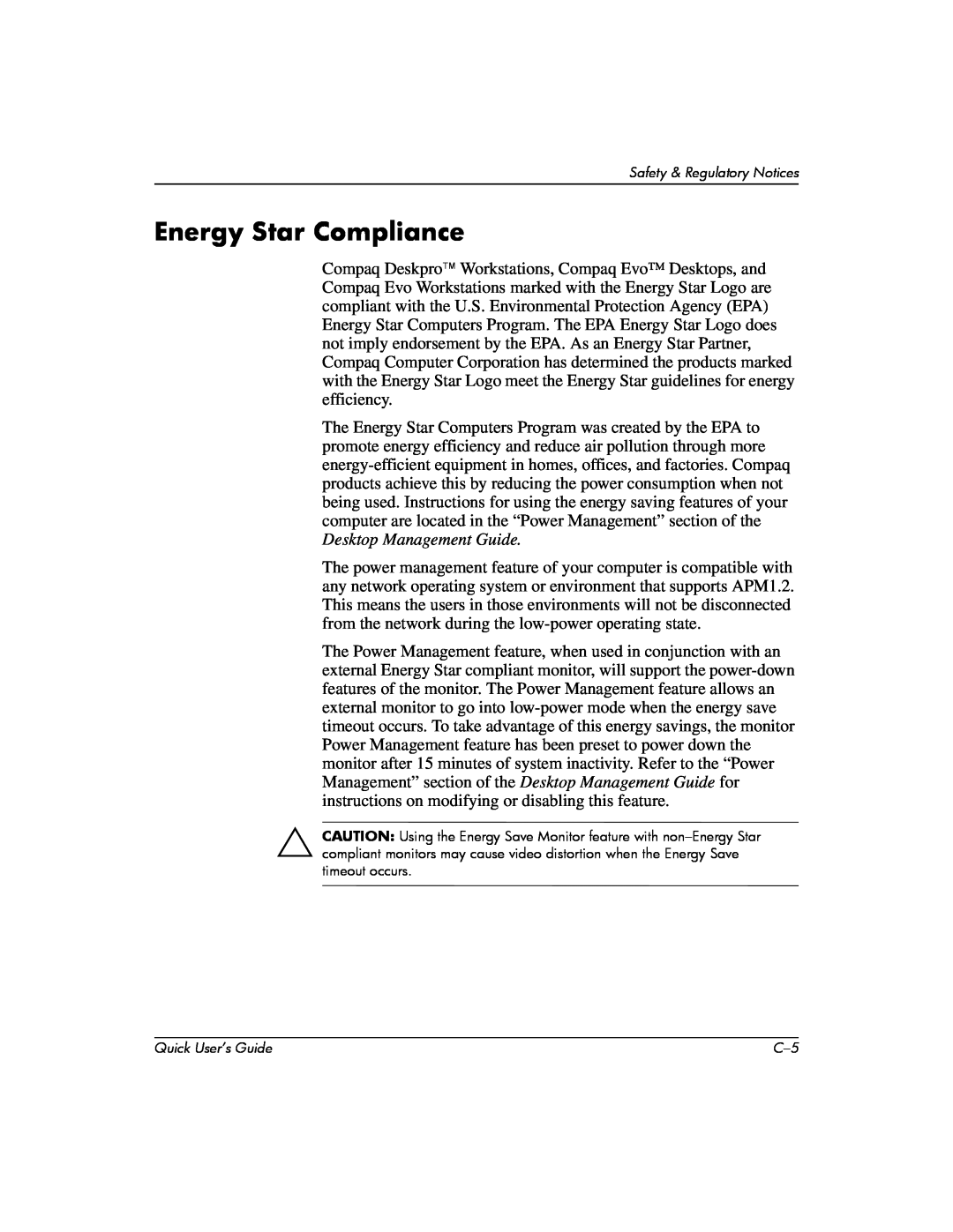 Compaq D510 e-pc manual Energy Star Compliance 